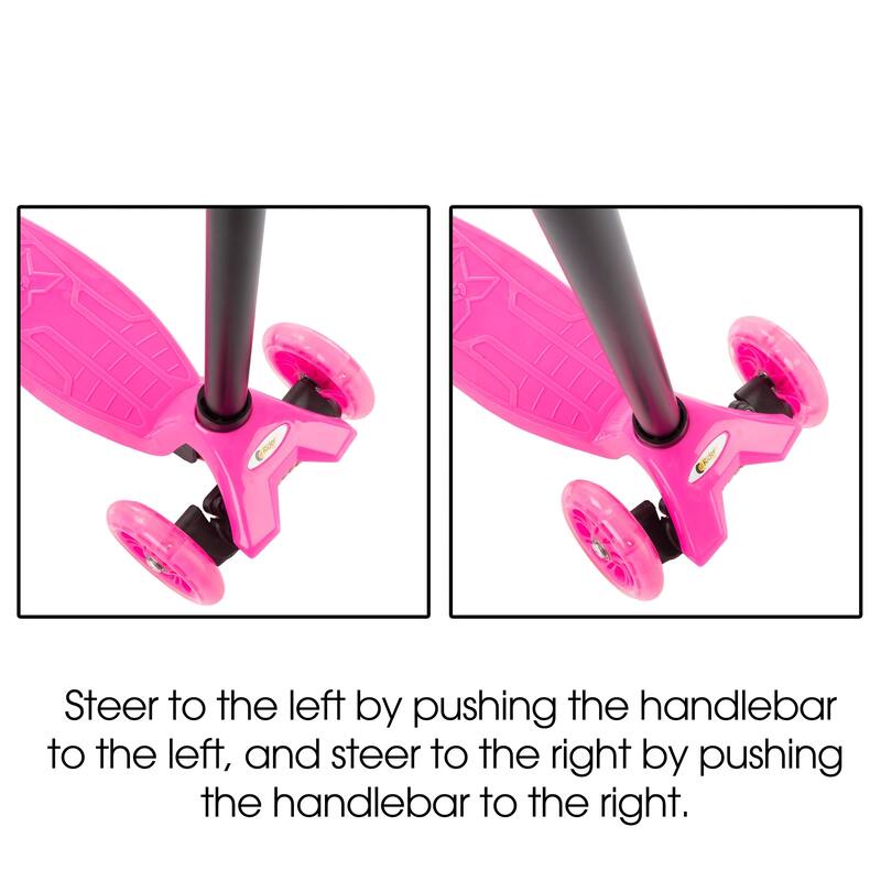 Kids Scooter-Beginner Adjustable Height Handlebar, 3 LED Light-up Wheels, Kick Scooter by Lil' Rider (Pink)