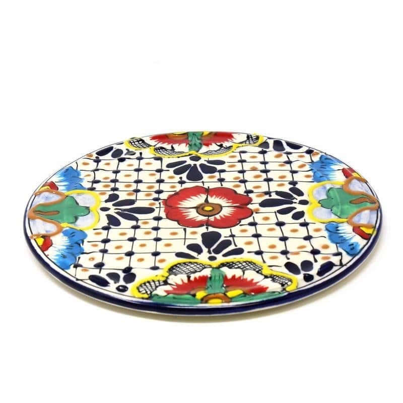 Handmade Pottery 8" Trivet or Wall Decor, Dots & Flowers