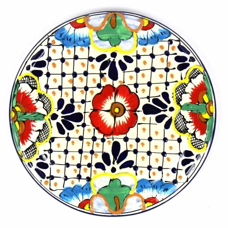 Handmade Pottery 8" Trivet or Wall Decor, Dots & Flowers