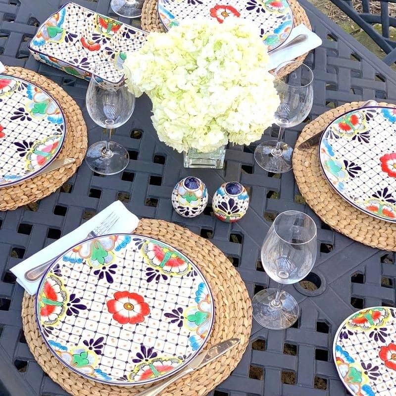 Handmade Pottery 8" Trivet or Wall Decor, Dots & Flowers