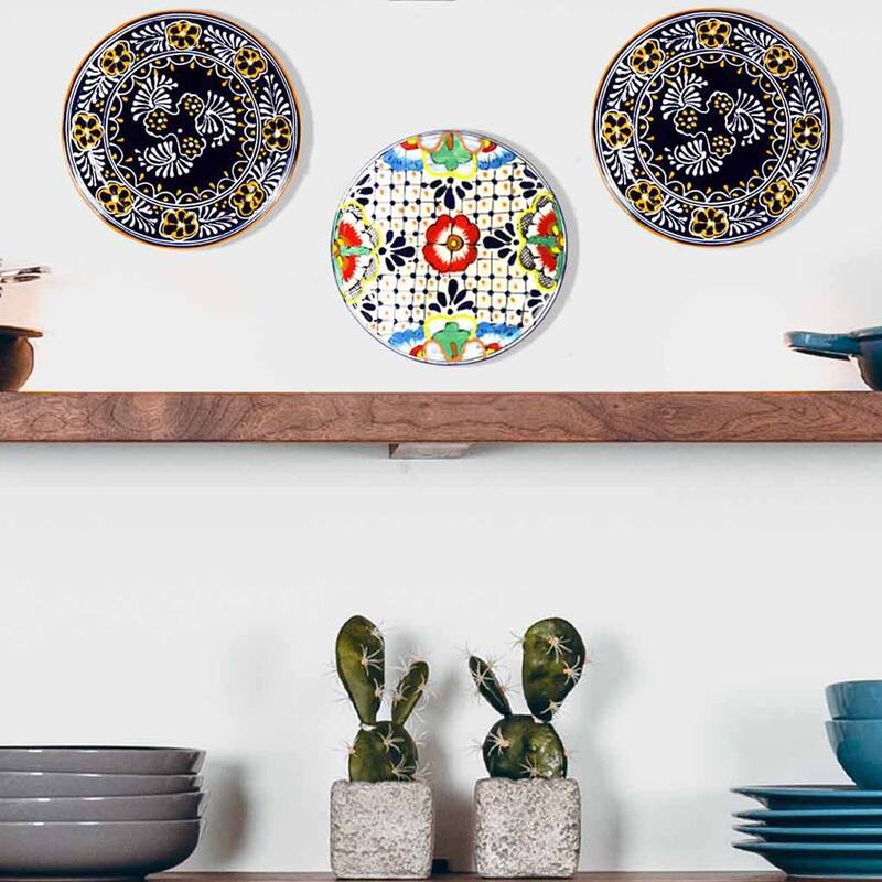 Handmade Pottery 8" Trivet or Wall Decor, Dots & Flowers