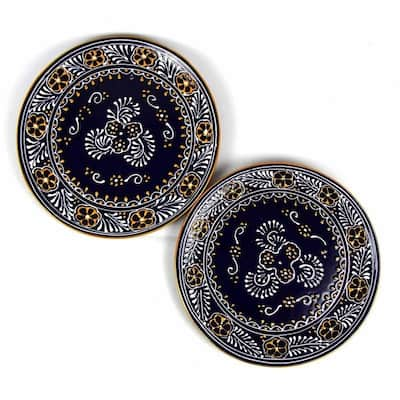 Handmade Pottery 11.75" Set of 2 Dinner Plates, Blue