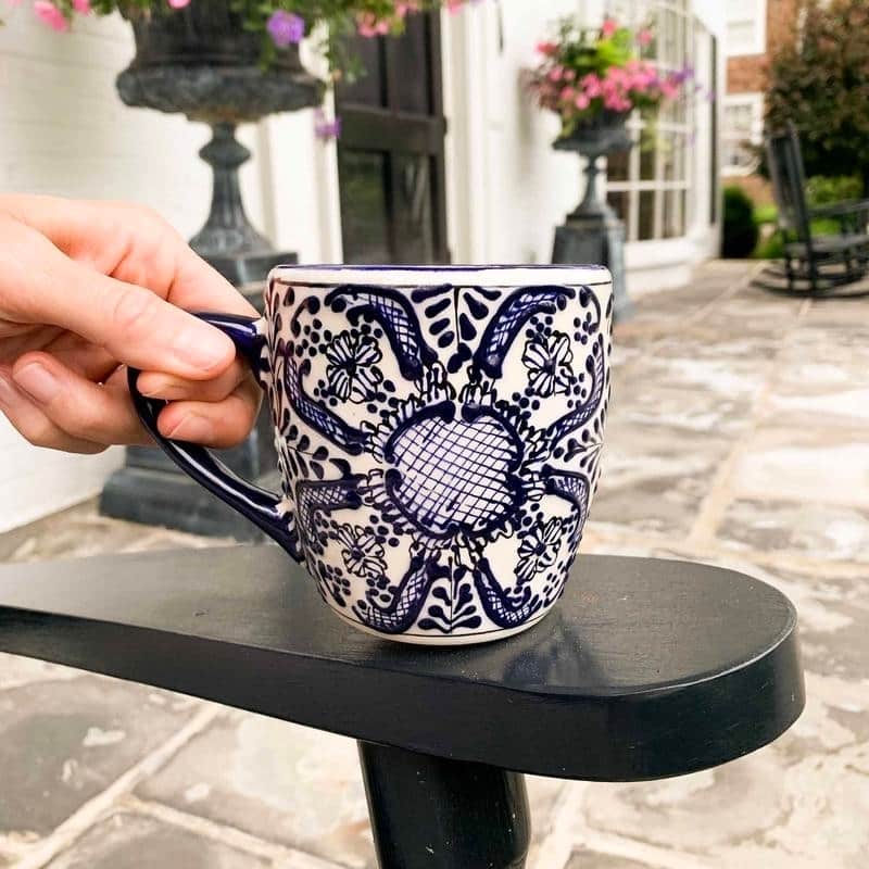 Handmade Pottery Set of 2 Mugs, Blue Flower