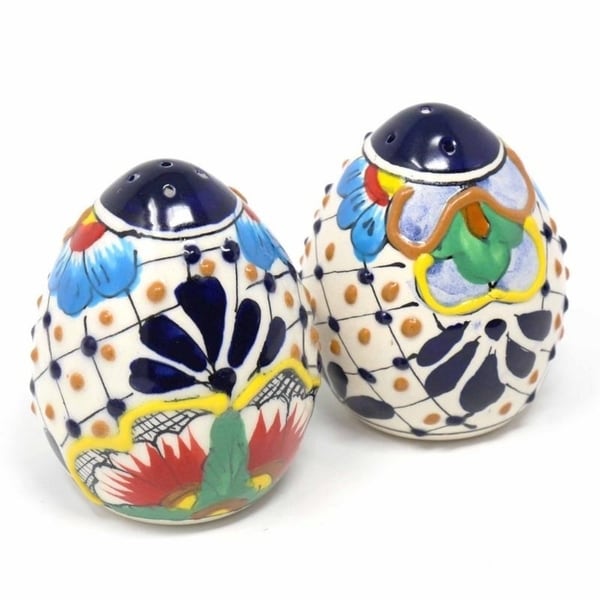 Pottery Tableware Encantada handmade Spice Salt store Pepper Shakers 2 pc Blue flower