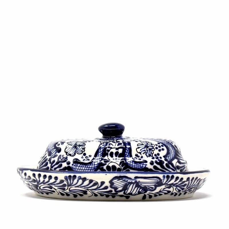 The Curated Nomad Somerset Handmade Blue Flower Pottery Butter Dish