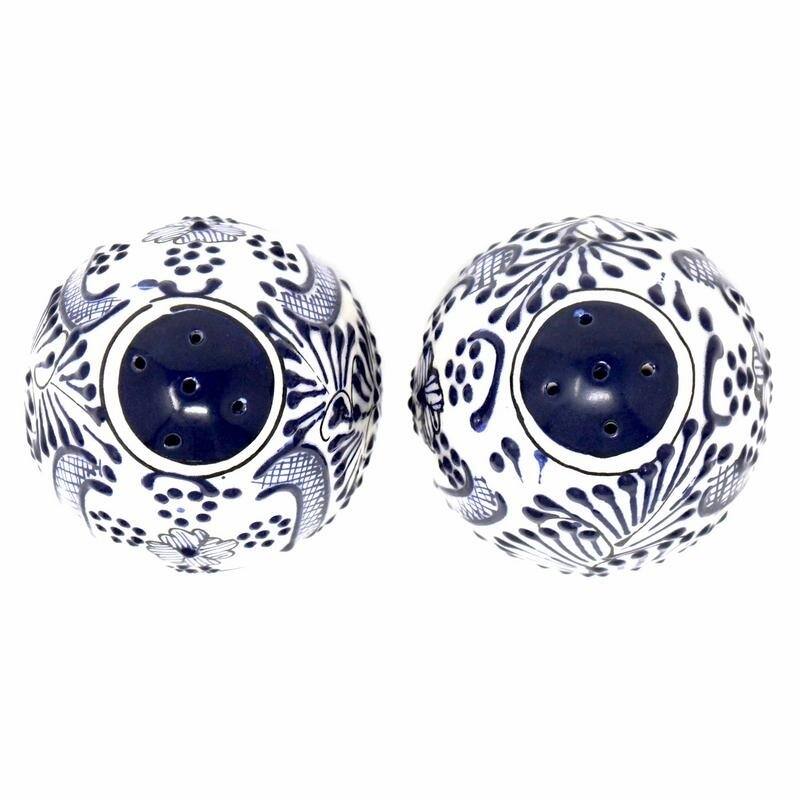 Handmade Pottery Salt & Pepper Shakers, Blue Flower