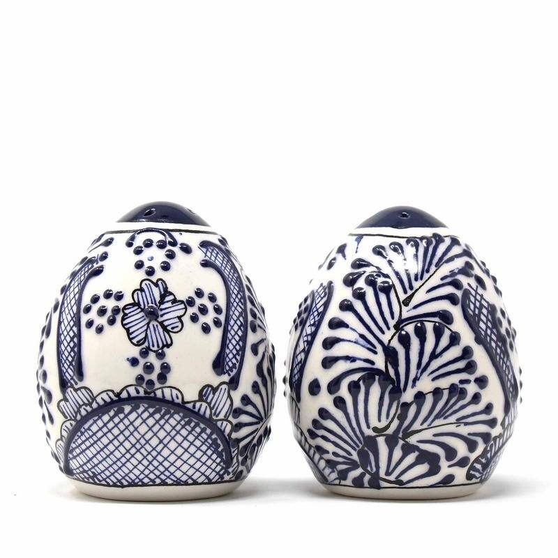 Handmade Pottery Salt & Pepper Shakers, Blue Flower