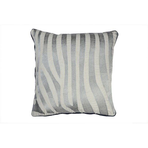 Divine Home Silver Embroidered Zebra Stripe Throw Pillow On Sale