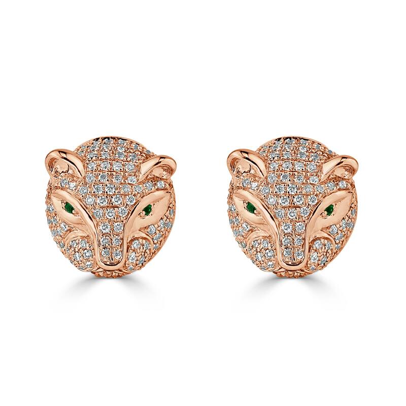 Auriya 0.02cttw Green Emerald Gemstone and 1/2cttw Evil Cat Eye Diamond Stud Earrings 14k Gold
