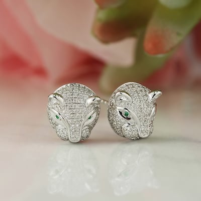 Auriya 0.02cttw Green Emerald Gemstone and 1/2cttw Evil Cat Eye Diamond Stud Earrings 14k Gold