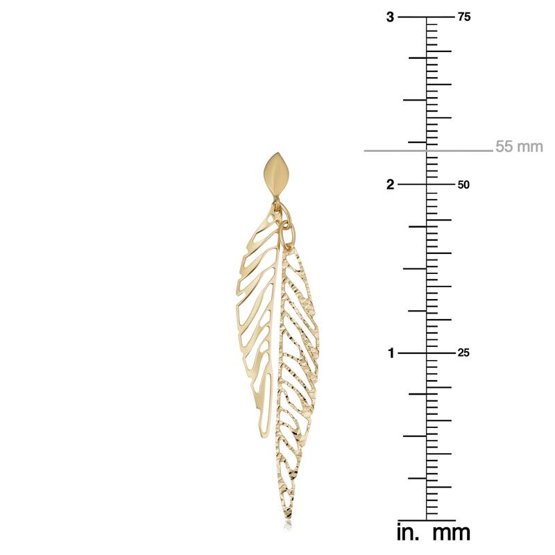14k Yellow Gold Oval Double Leaf Drop Earrings