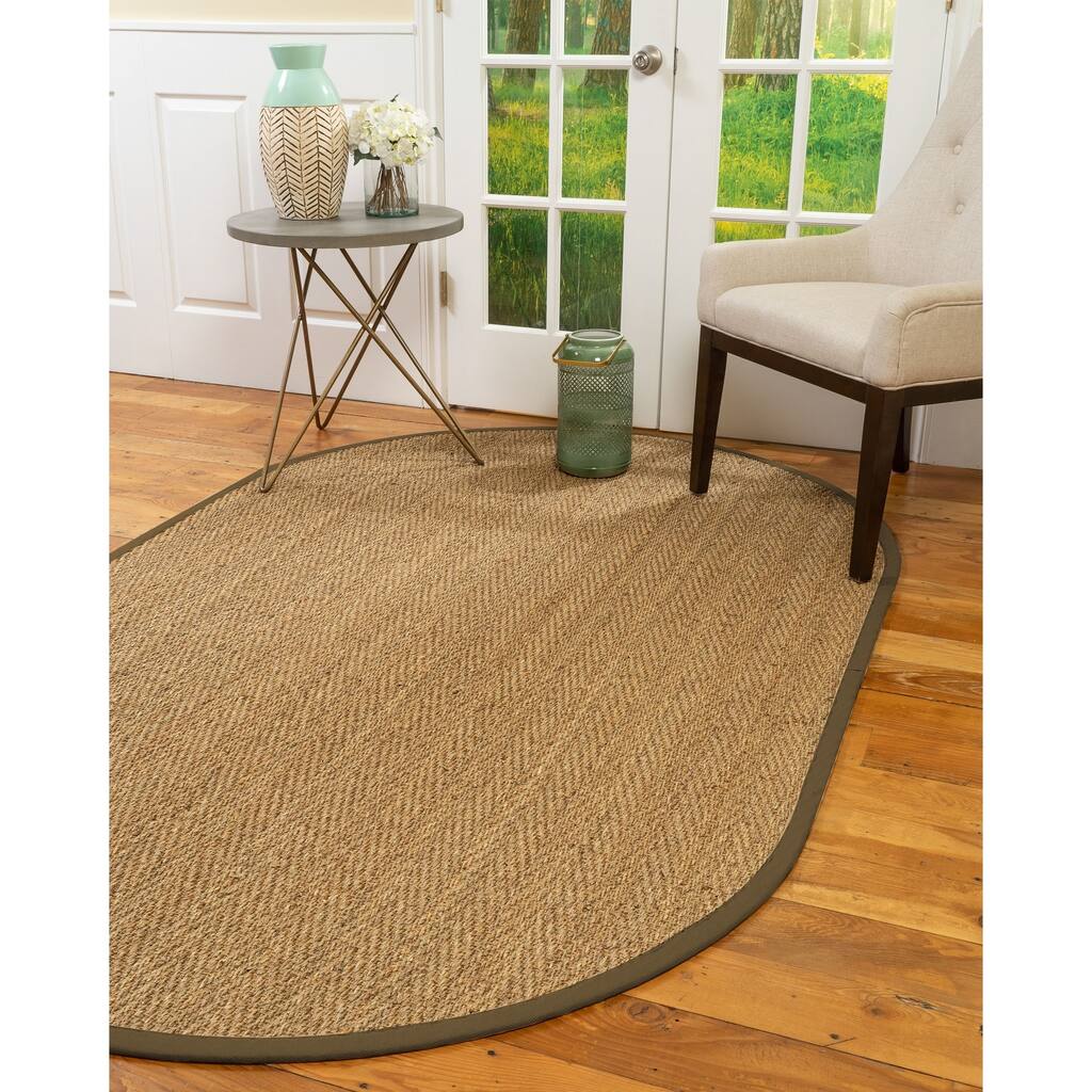 Natural Area Rugs, 100% Natural Fiber Handmade Beach, 6' Octagon Beige Seagrass Rug, Malt Border - 6' x 6' Octagon