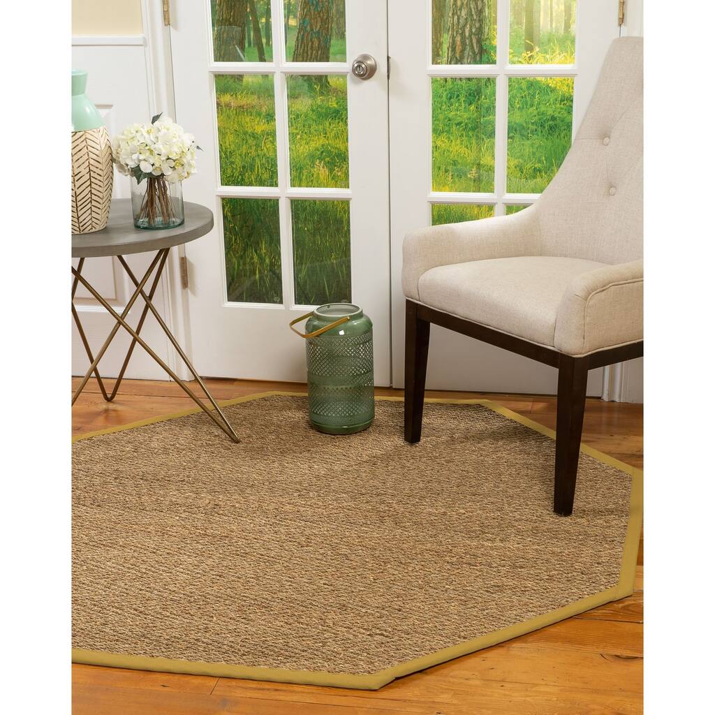 Natural Area Rugs, 100% Natural Fiber Handmade Beach, Beige Seagrass Oval Rug (8'X10'), Tan Border - 8'x10'