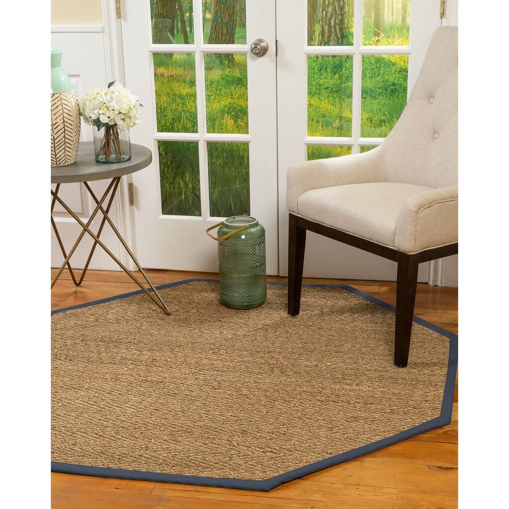 Natural Area Rugs, 100% Natural Fiber Handmade Beach, Beige Seagrass Oval Rug (8'X10'), Marine Border - 8'x10'