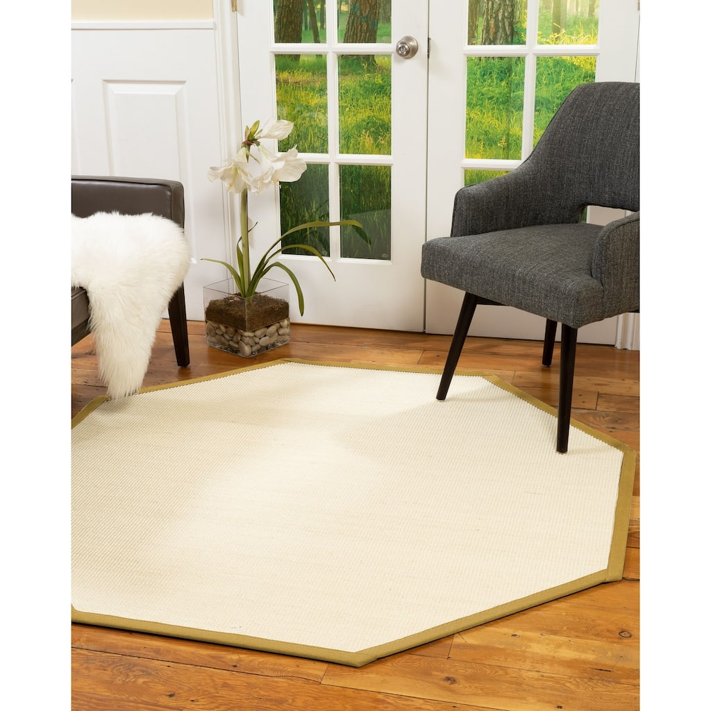 Natural Area Rugs, 100% Natural Fiber Handmade Deco, 7' Octagon Cream Sisal Rug, Tan Border - 7' x 7'