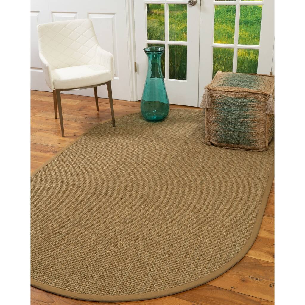 Natural Area Rugs, 100% Natural Fiber Handmade Hamptons, Beige Seagrass Oval Rug (6'X9'), Doe Border - 6' x 9' Oval