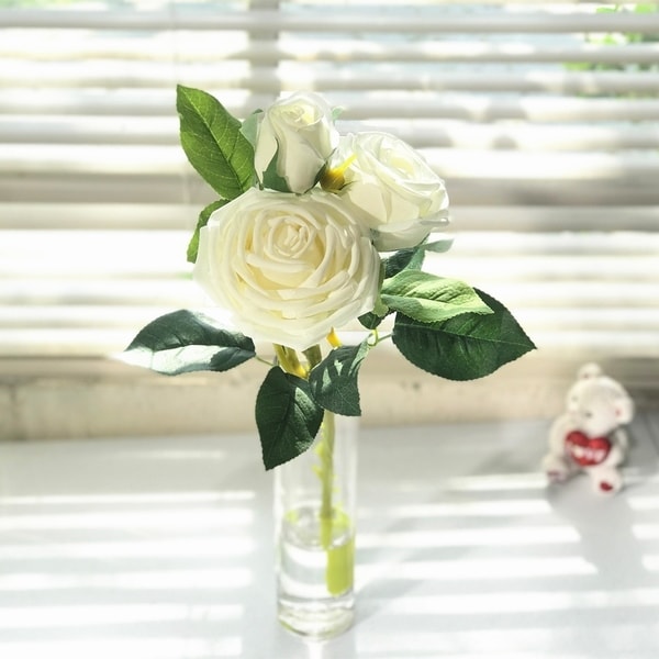 Enova Home Natural Touch Rose Flower in Clear Glass Vase with Faux Water