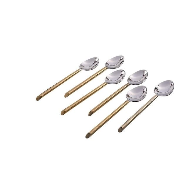 Vibhsa Teaspoons Golden Cut Hammered Dessert Spoons Set of 6