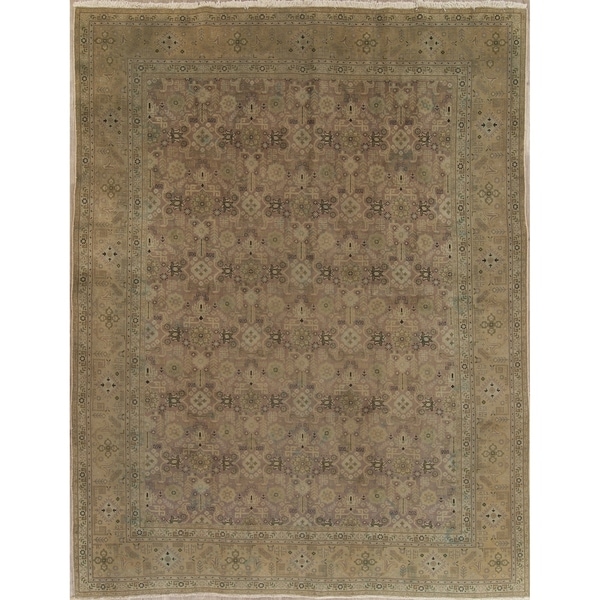 Vintage Muted Tabriz Geometric Hand Knotted Wool Persian Area Rug - 12'7" x 9'7"