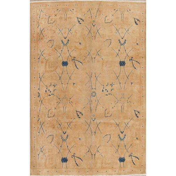 Vintage Muted Tabriz Hand Knotted Wool Persian Distressed Area Rug - 8'7" x 5'8"