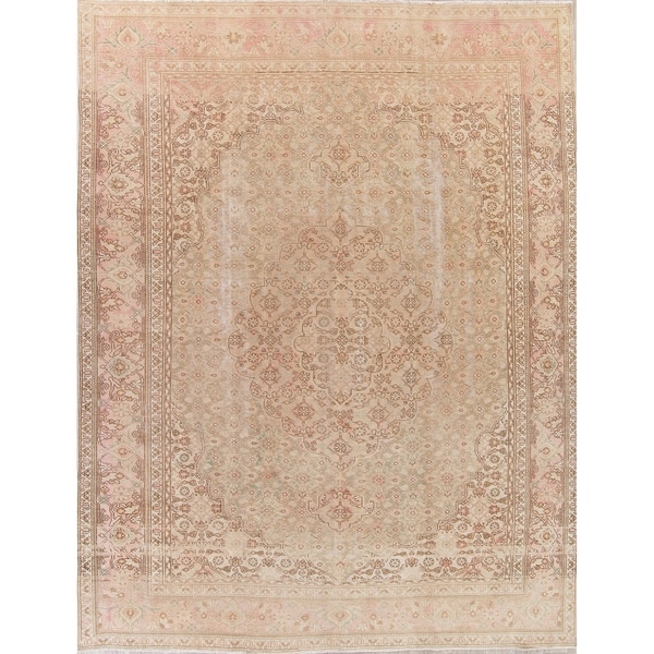 Vintage Muted Tabriz Hand Knotted Wool Persian Distressed Area Rug - 12'3" x 9'11"