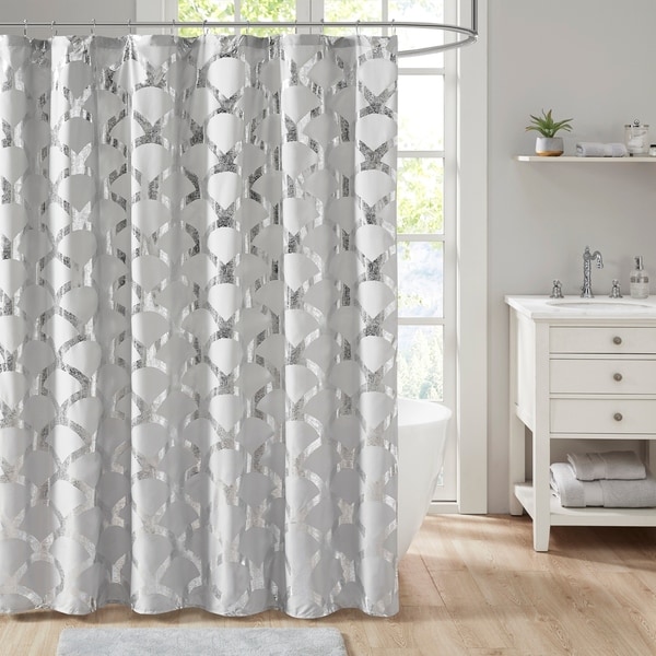 Shop Intelligent Design Kaylee Gray Metallic Scallop Shower Curtain ...