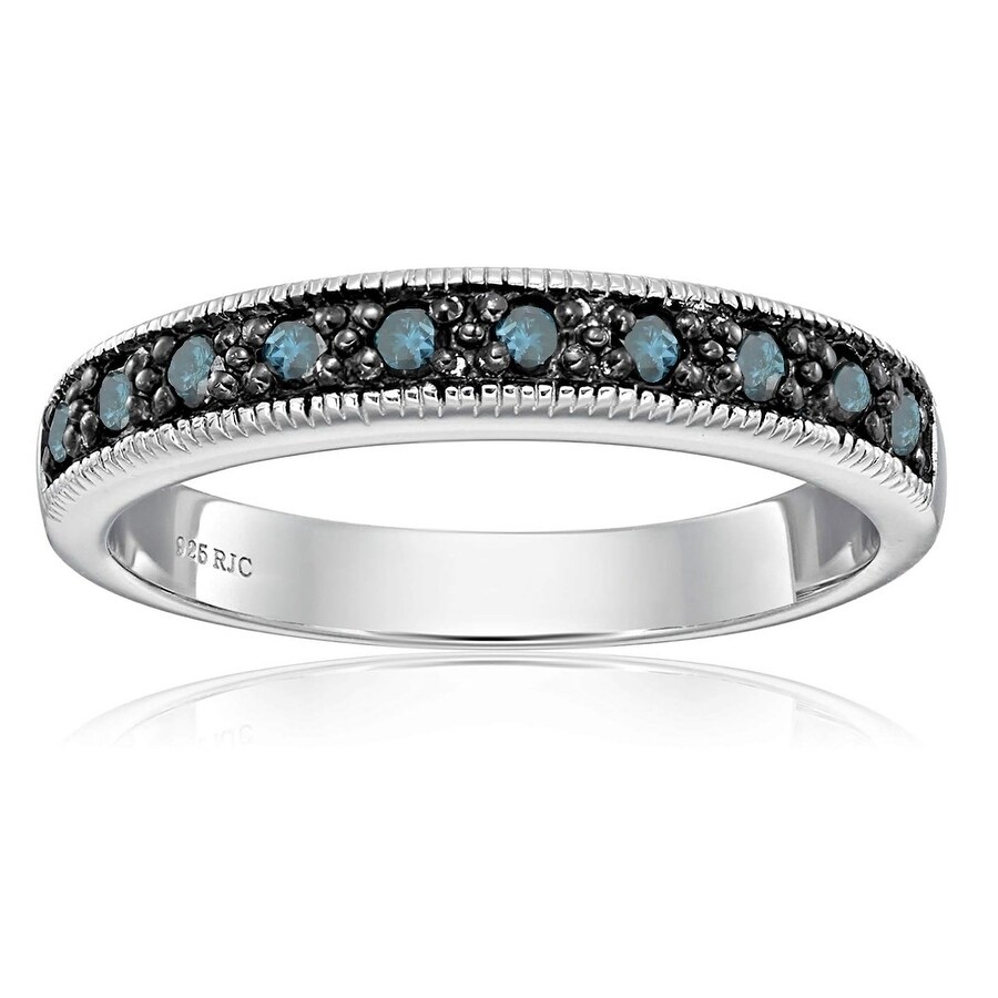 1/4 Cttw Sonia Jewels 925 Sterling Silver Round Blue Diamond Milgrain Band Ring
