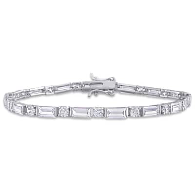 Miadora Sterling Silver 20ct TGW Baguette and Round-Cut Cubic Zirconia Tennis Bracelet
