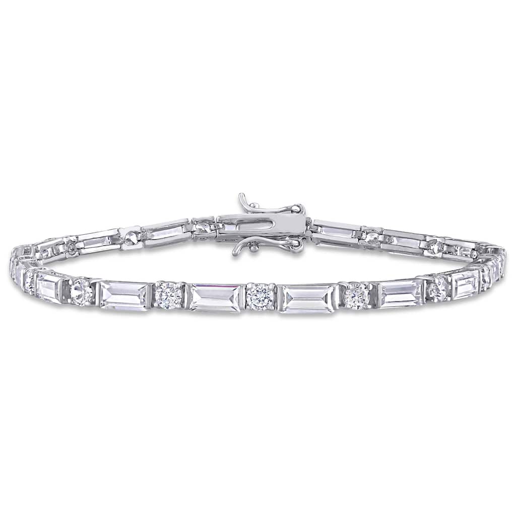 Miadora Sterling Silver 20ct TGW Baguette and Round-Cut Cubic Zirconia Tennis Bracelet