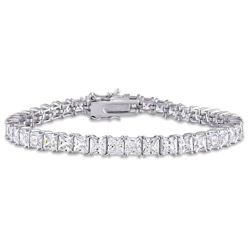 Miadora Sterling Silver 27ct TGW Square-Cut Cubic Zirconia Tennis Bracelet