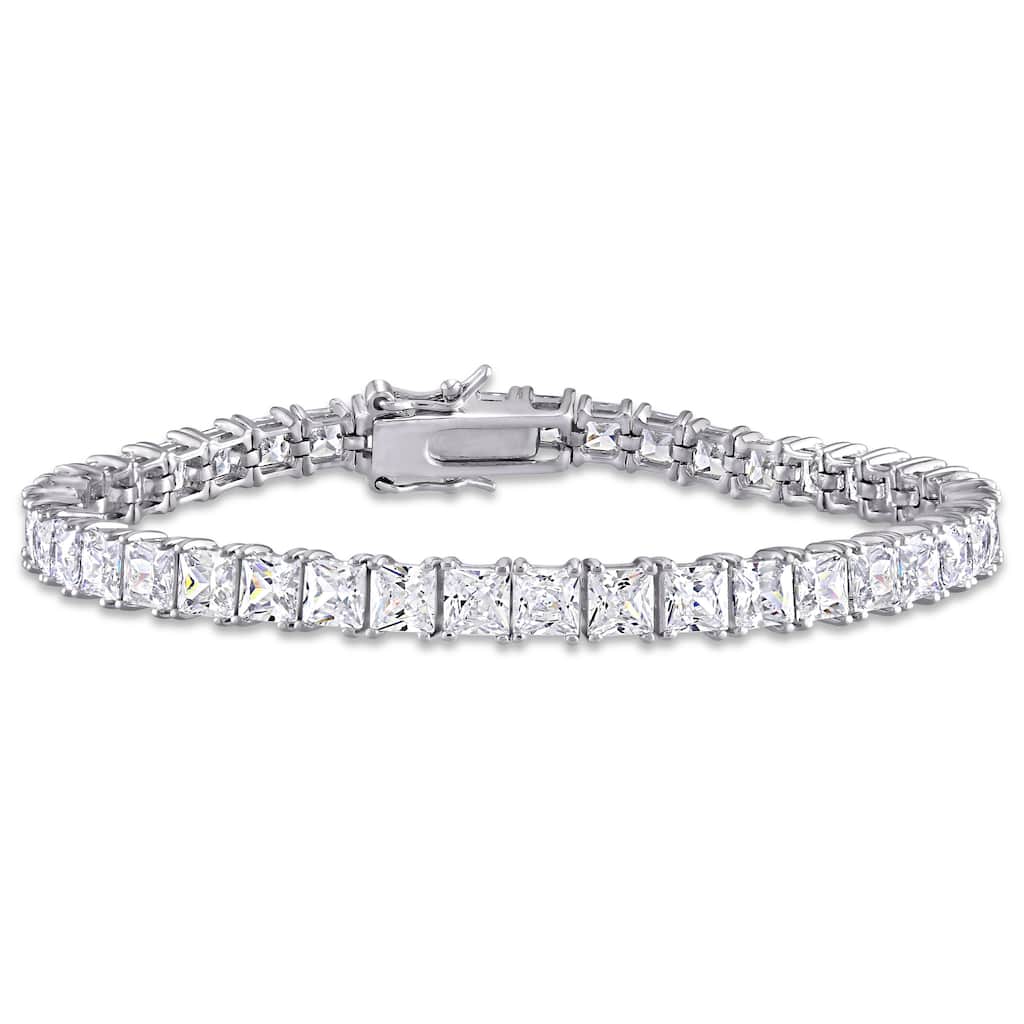 Miadora Sterling Silver 27ct TGW Square-Cut Cubic Zirconia Tennis Bracelet
