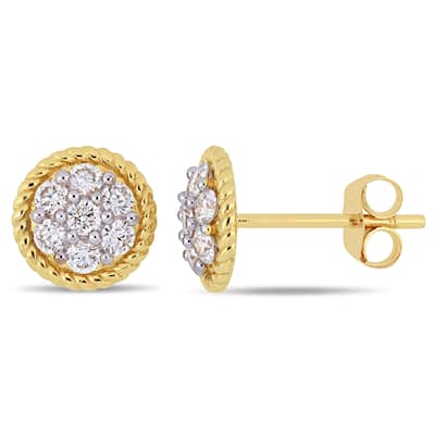 Miadora 14k Yellow Gold 1/2ct TDW Diamond Flower Cluster Circular Stud Earrings