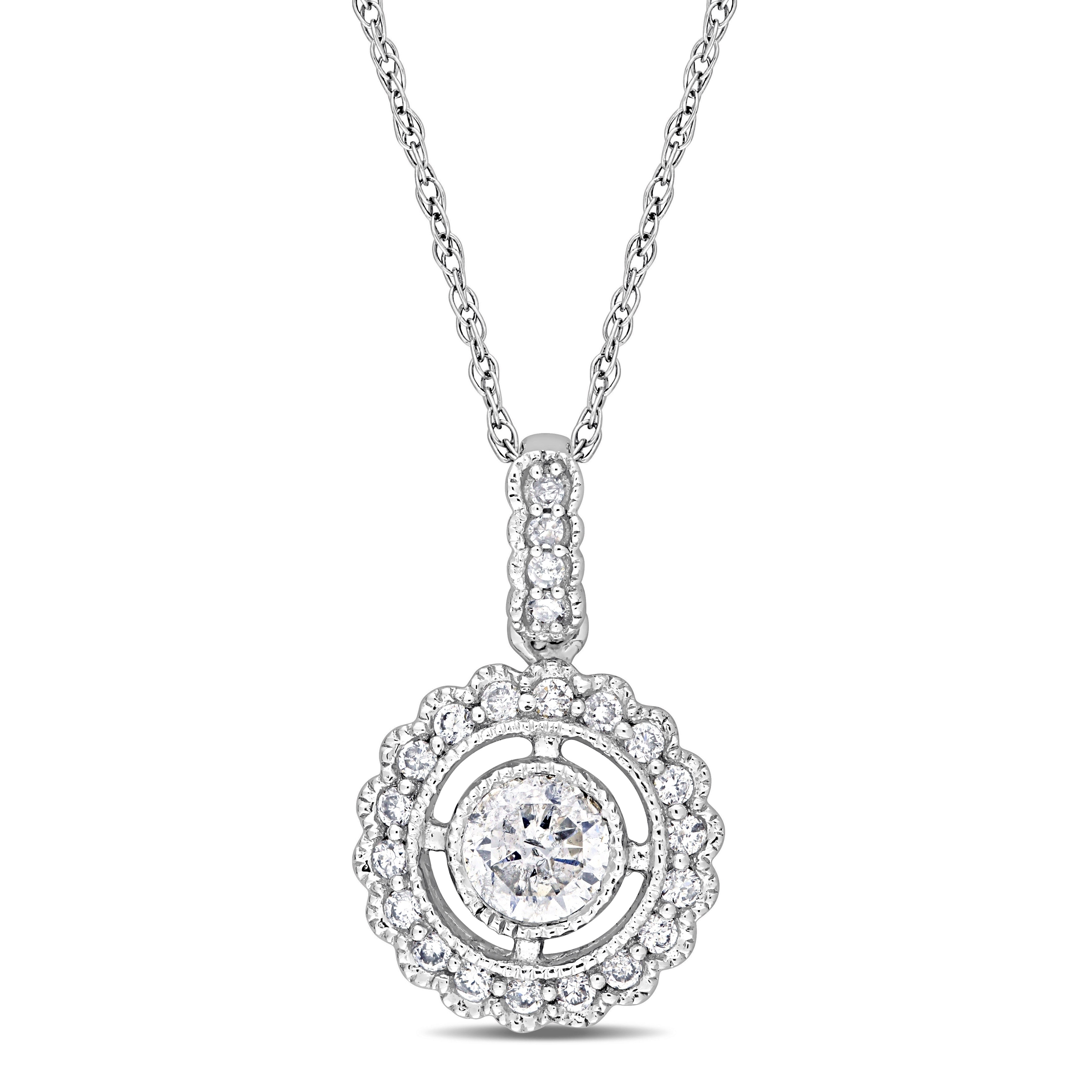 floating diamond halo pendant