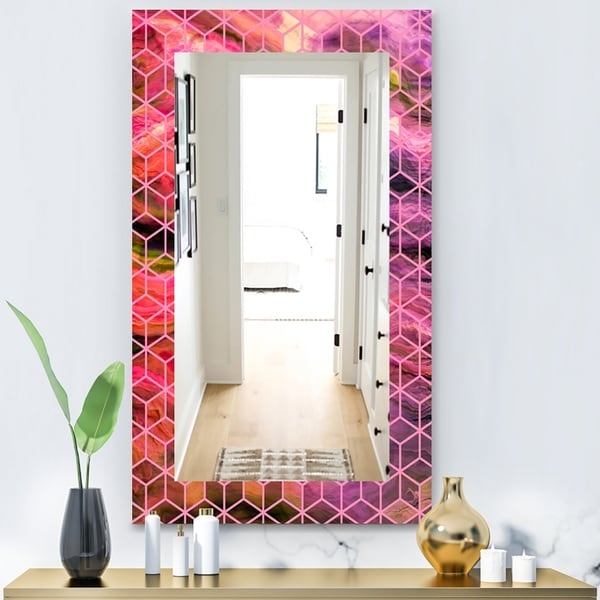 Designart 'Capital Gold Honeycomb 7' Modern Mirror - Frameless Wall Mirror - Purple