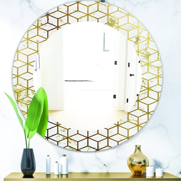Designart Capital Gold Honeycomb 6 Modern Mirror Frameless Oval Or Round Wall Mirror Overstock 28022108
