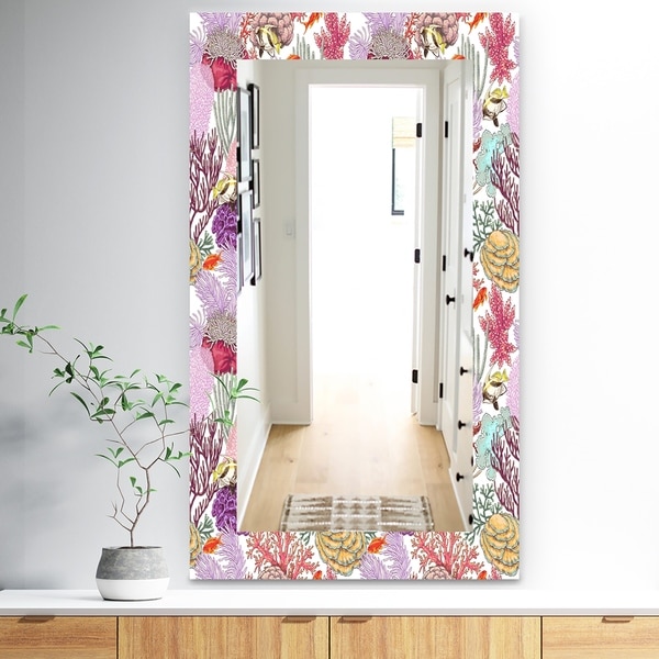 Designart 'Costal Creatures 8' Traditional Mirror - Frameless Wall Mirror - Pink