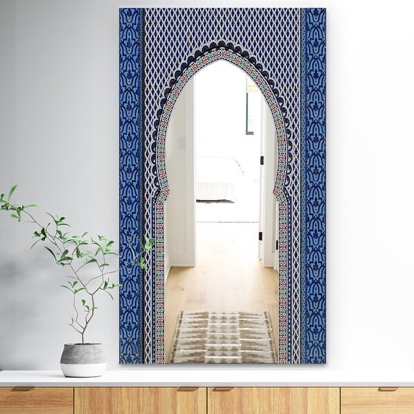 Designart 'Morroco Golden Doors' Traditional Mirror - Wall Mirror - Blue