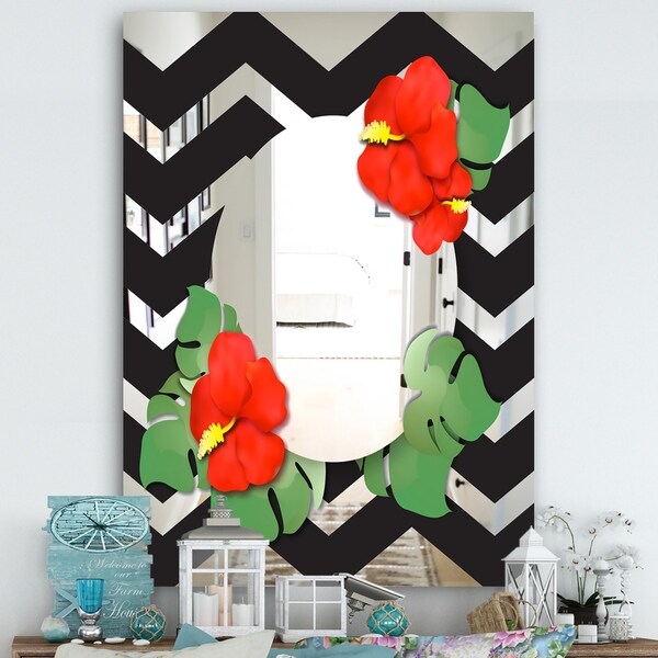 Designart 'Elementary Botanicals 2' Cabin and Lodge Mirror - Wall Mirror - Black