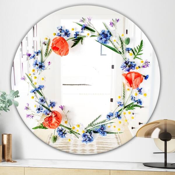 Shop Designart Orange And Blue Flowers Cabin And Lodge Mirror