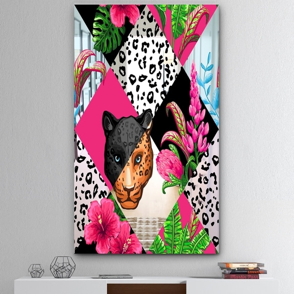 Designart 'Leopard 4' Mid-Century Mirror - Large Wall Mirror - Pink