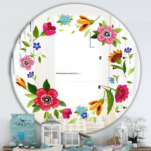 Shop Designart Cartoon Wreath With Flowers Farmhouse Mirror