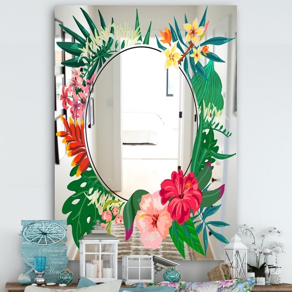 Designart 'Garland Sweet 3' Cabin and Lodge Mirror - Large Wall Mirror - Green