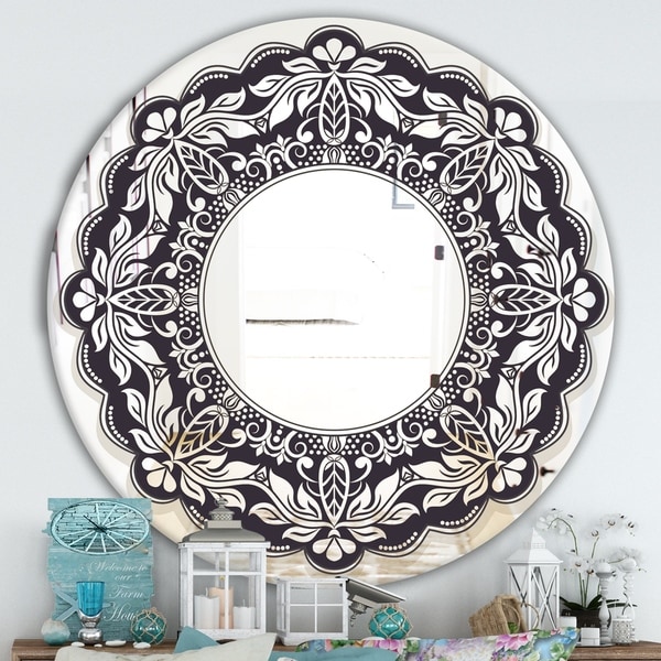 Designart 'Black Mandala' Traditional Mirror - Oval or Round Wall Mirror - Black