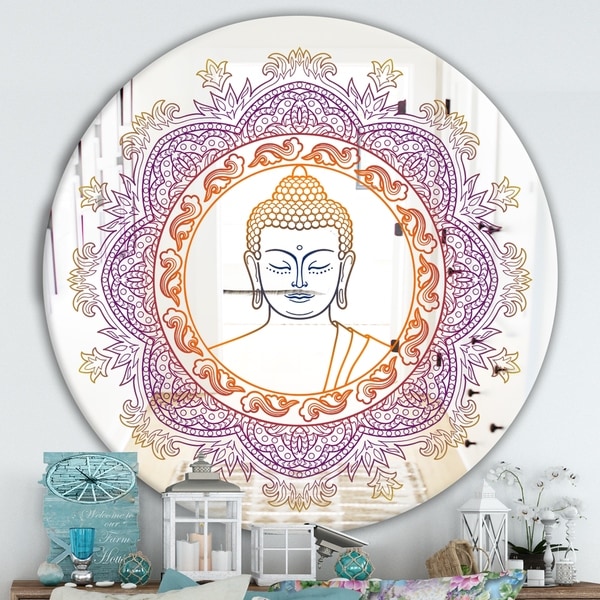 Designart 'Buddha Madala Purple and Orange' Traditional Mirror - Oval or Round Wall Mirror