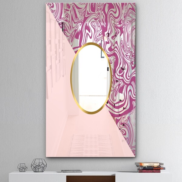 Designart 'Marbled Pink Marble 1' Mid-Century Mirror - Wall Mirror