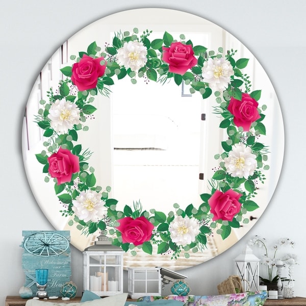 Designart 'No Image' Cabin and Lodge Mirror - Oval or Round Wall Mirror - Red