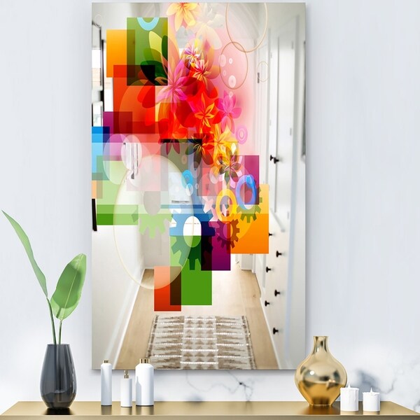 Designart 'Gears Flowers and Colors' Modern Mirror - Large Wall Mirror - Multi