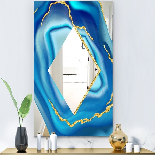 Designart 'Marbled Blue 1' Glam Mirror - Decorative Modern Mirror