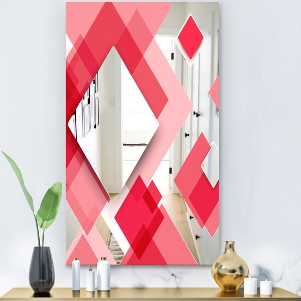 Designart 'Triangular Red 1' Modern Mirror - Wall Mirror - Pink