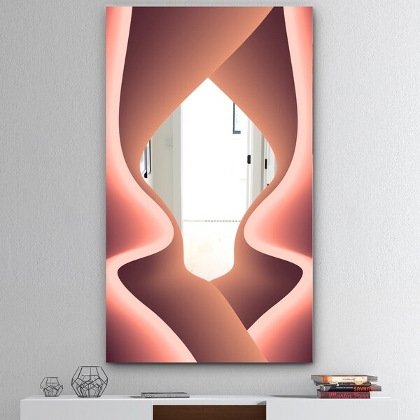 Designart 'Nebulous Waves 3' Mid-Century Mirror - Wall Mirror - Pink